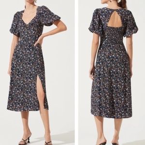 ASTR Bubble Sleeve Sweetheart Slit Floral Maxi Dress